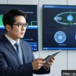 원자력 엔지니어 직무 인터뷰 - A professional Japanese nuclear engineer in a modern interview room, wearing a neat business suit an...