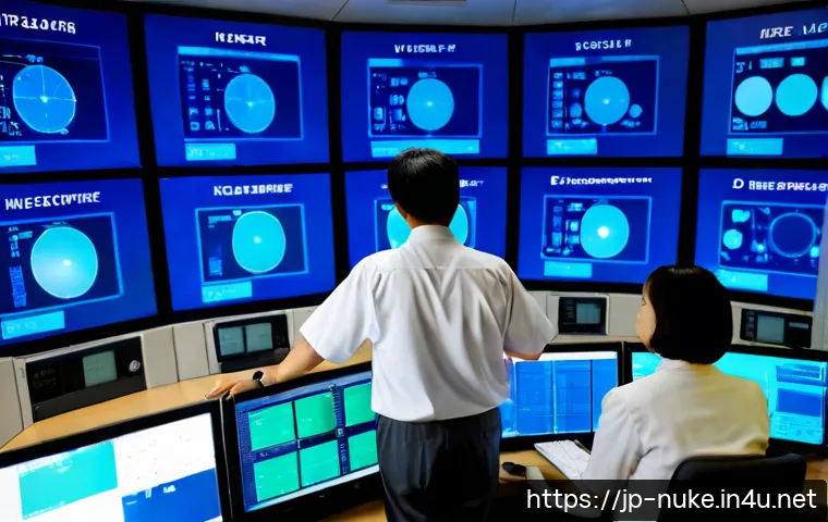 원자력 발전과 관련된 소프트웨어 - Photorealistic nuclear power plant control room, Japanese engineering team reviewing reactor monitor...