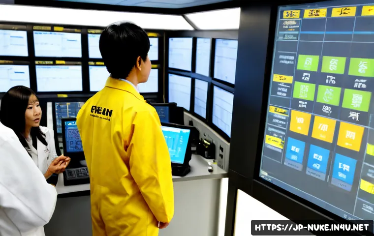 원자력 엔지니어의 리더십 사례 - Photorealistic Japanese nuclear engineering team leader in clean protective workwear briefing a dive...